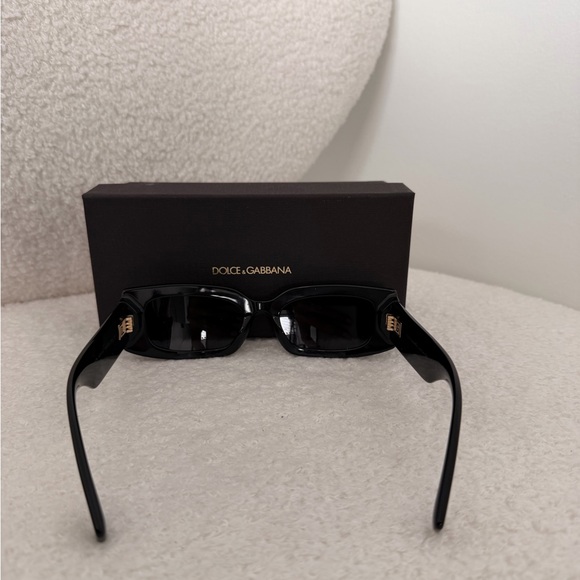 Dolce & Gabbana Black Rectangular Women\'s Sunglasses with Gold Accents